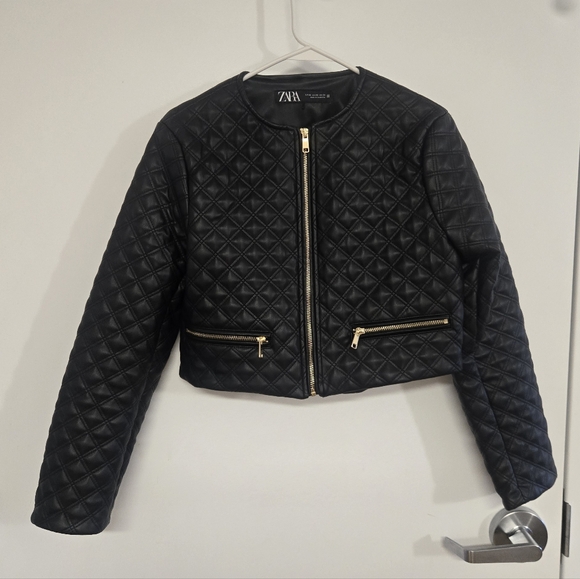 Zara Faux Leather Cropped Quilted Jacket - Picture 3 of 11